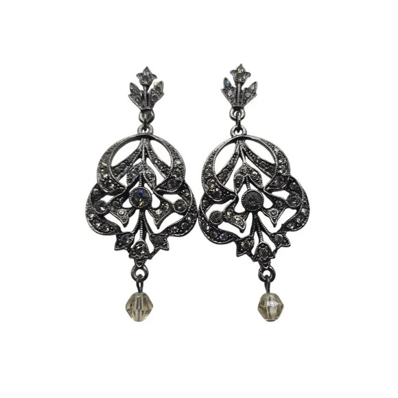 Joan Rivers Vintage-Inspired Filigree Post Earrings Rhinestones Dangling Beads - Picture 1 of 4